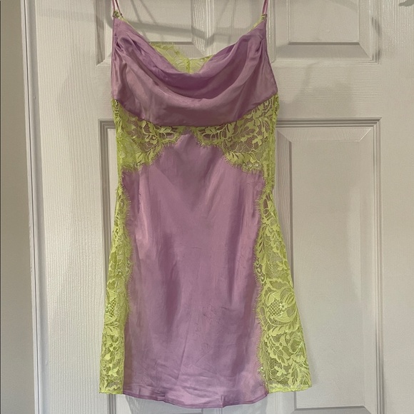 For Love And Lemons Other - For Love & Lemons Lavender Slip Dress with Neon Yellow Trim- Size Small NWT